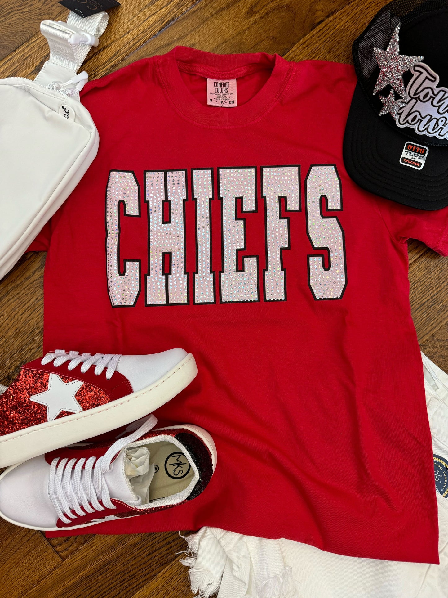 Chiefs Comfort Color Spangle Bling Tee